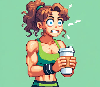 a jittery athlete drinking a cup of coffee instead of using Cordyceps functional mushroom for energy