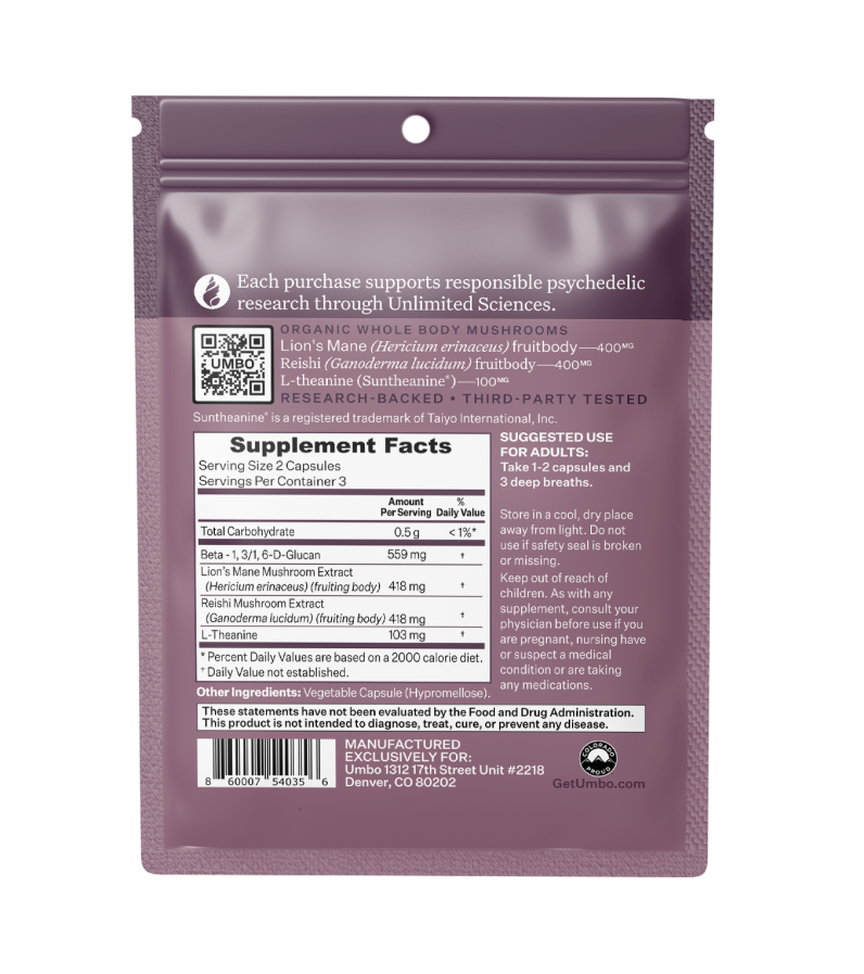 Umbo Mushrooms Vitamins & Supplements Myco Rest Travel Pack Back